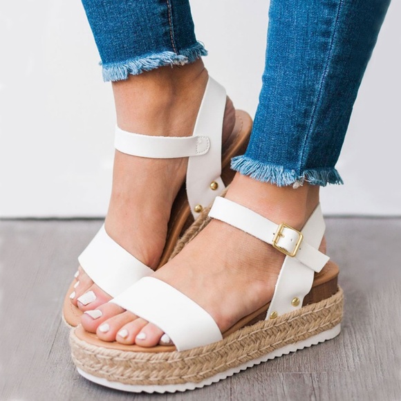 Soda Shoes - SZ 10 Open Toe Ankle Strap Espadrille Wedge Sandal